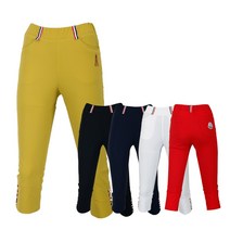 여성 허리 삼색밴딩 단추 7부 골프바지 APYE8047