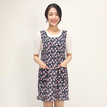 이솔홈 벤자민 리본 주름 쉬폰 원피스 앞치마, 네이비