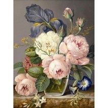 올레보 액자 캔버스형보석십자수 Diy세트 라운드 비즈 핫 제품 꽃 30 X 40 cm, 1세트, G1433.올레보 핑크 장미