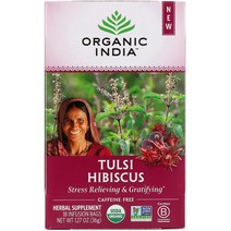 ORGANIC INDIA 툴시 차 히비스커스 카페인 무함유 티백, 1개