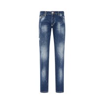 PHILIPP PLEIN 필립플레인 #PHILIPP 라스트 찬스 남성 스컬 핫픽스 페인티드 데님 팬츠 - 블루