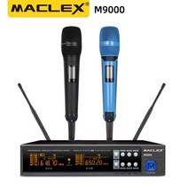 노래방기계 Maclex-M9000 UHF 무대 성능 홈 가라오케 KTV 전문 무선 금속 듀얼 마이크 시스템 2 채널 다이, 14 Black Blue