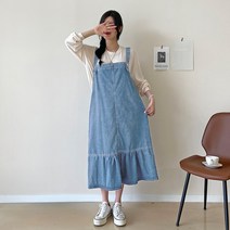 데일리앤 가을 데님 멜빵 롱원피스 에그