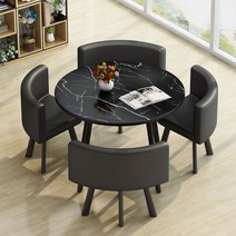북유럽 대리석 테이블세트 원형 4인용 식탁 가죽 의자 패브릭, BL