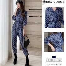 EraVogue 가을 패턴 롱챈츠 스트링 상의 캐주얼 점프슈트 4320