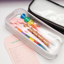 PVC 투명 베이직 필통 파우치(2color), 블랙, 연필추가(레드하트)