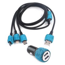 블링 자동차 충전기 5V 2.1A 듀얼 포트 USB 어댑터 고속 3 In 1 케이블 모조 다이아몬드 장식 여성용, 04 파란