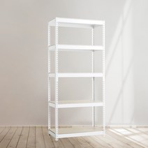 앵글선반 철제 창고 다용도실선반 5단 700 x 500 x 1200, 화이트, 12mm 강화 MDF 보드
