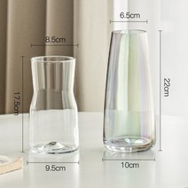꽃병꽂이 거실 꽃꽂이 투명유리 백합꽃 장미수양수배녹식감소, 패모 투명 + 포탄 펄