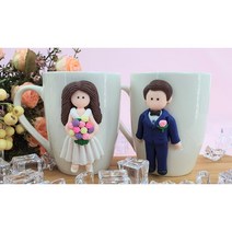 (4종묶음) 절친 결혼 선물용 집들이 특별한날 기념 컵 (남자1+여자 1머그컵 +3D카드 +포장박스), 신랑+신부+입체카드+박스