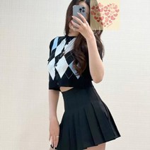 반팔 아가일가디건 여성 아가일 니트 가디건 크롭 데이트룩 여친룩 캐주얼 레이어드