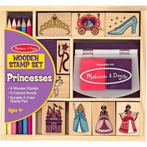 Melissa & Doug 나무 공주 우표 세트: 9개 색연필 5개 및 2색 스탬프 패드, Princess