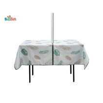 SOOFAM 대형 파라솔 테이블보 캠핑 줄무늬 심플 방수식탁보 테이블보 파라솔테이블 식탁보 우산구멍 지퍼 테이블보150*150cm/150*213cm, 장사각형 150*213cm, 나뭇잎무늬