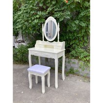 엔틱 화장대 프렌치엔틱가구 빈티지 수입 원목 콘솔 우드, 아이보리 화장대 세트(거울+테이블+걸상)