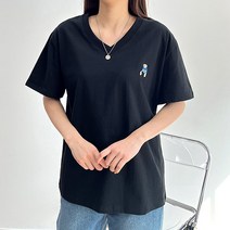 걸즈팩토리 여성용 모앨브이넥 심플 반팔티셔츠