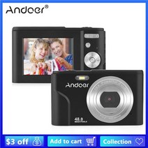 입문자용카메라 미니 Andoer 휴대용 디지털 48mp 2.7k 2.88in ips 16x 줌 자동 초점 셀프 타이머 얼굴 감지 떨림 방지 스트랩 캐리 파우치, 48mp 1080p, 16GB 카드로