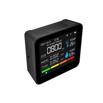 이산화탄소측정기 산소 공기질 휴대용측정기 공기 질 모니터 앱 BT 이산화탄소 감지기 TVOC HCHO PM25 PM10 온도 습도 CO2 센서 9 in 1 미터, Black