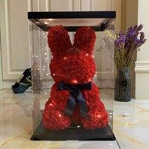 스멜모리 로즈 토끼 플라워 선물 토끼40CM+카드+LED+선물포장, 레드