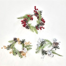 [왓위셀] 솔방울 열매 크리스마스 감성 캔들 리스 촛대 홀더 받침 - 골드 레드 실버, 03. 프리미엄 열매 리스(실버)