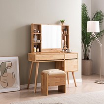 에덴 고무나무 원목 화장대 거울 스툴세트, 내추럴