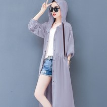 토파즈 JK1715 여자 여름 봄 가을 긴팔 자외선 차단 경량 아웃도어 후드 미디 롱 바람막이 빅사이즈 아우터 집업 자켓