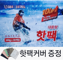 특대형 핫팩 대용량 군용핫팩 160g (핫팩커버 증정), 160g x 30개
