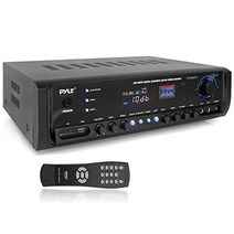 Pyle 무선 블루투스 전력 증폭기 시스템 300W 4 채널 홈 시어터 오디오 스테레오 사운드 수신기 박스 엔터테인먼트 w/USB RCA 3.5mm AUX LED 스피커 PA 스튜디오용 원격-PT390BTU BLACK