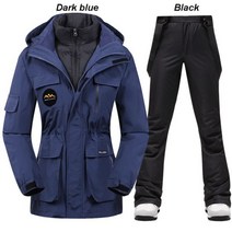 슈퍼 따뜻한 스키복 여성 겨울 스노우 다운 재킷과 바지 야외 방수 통기성 스노우보드웨어 스키 복장, Asian S, (Dark blue Black)Set