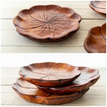 과일나무 천연 옻칠 연꽃 쟁반 우드 트레이 플레이트 나무쟁반, 단품