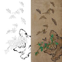 율아트 화접도 6폭 병풍 민화 도안 민화그리기 본그림 공모전 취미 원데이클래스 수업자료 컬러링, 화접도1, 고급 닥순지, 원본 사이즈
