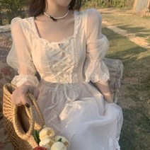 WB 프랑스어 빈티지 미디 드레스 여성 레이스 우아한 공주 파티 요정 드레스 여성 2022 봄 캐주얼 한국어 웨딩 빅토리아 드레스