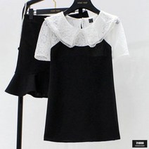 가바바 여성 빅사이즈 블라우스 깔끔한 투톤 반팔 블라우스 G46112