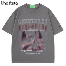 Una Reta-3 색 티셔츠 여름 캐주얼 코튼 반팔 상의 의류 프린트 루즈