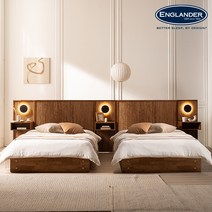 잉글랜더 그라치아 템바보드 원목 호텔 트윈 수납 침대+협탁1EA(Sweet Slumber 스탠다드 필로우탑 매트-SS+SS), 침대(내츄럴원목)+매트(베이지), 침대(SS+SS)+Sweet스탠다드필로우탑(SS+SS)