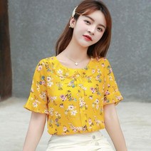 빅사이즈 블라우스 이쁜옷 여성 상의 큰옷 여름 패션 시폰 짧은 소매 흰색 사무실 레이디 셔츠 숙녀 프릴 탑