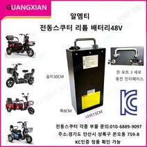 알엠티 KC인증 전동스쿠터 부품 국내 당일배송 리튬 배터리 전기 자전거 스쿠터 리튬 배터리 킥보드 48V 20AH, 리튬배터리60V20AH