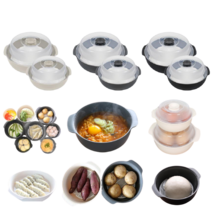 국산 1+1 전자렌지용기 찜기 라면 만두 호빵 양배추찜, 블랙(소형+ 중형) 세트