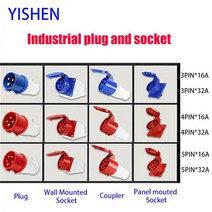 산업용 플러그 및 소켓 3P4P5P 3 핀 5 점수 전기 커넥터 전원 연결 암수형 16A 32A IP44 220V 380V 415V, plug, CHINA, 4pin 32A