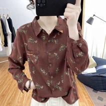여성 면마 셔츠 봄 여름 가을 캐주얼 베이직 긴소매 심플 빈티지 꽃무늬 여자 남방 상의 women linen shirt XK0586