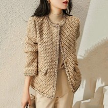하객룩 세련된 여성 트위드 재킷 패션 짠 레이디 코트 캐주얼 빈티지 아웃웨어 탑 가을 겨울 의류