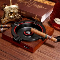 코이바 코히바 쿠바산 시가 재떨이 나무 원목 보관함, 블랙 골드 재떨이