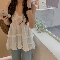 포린박스 레이어드 흰색 이너 나시 캉캉 프릴 블라우스 YJ