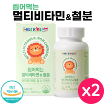 씹어먹는 츄어블 멀티 비타민 철분 90캡슐 식약처 인증 키즈 유아 어린이 종합 비타민 영양제 Multi Vitamin for Kids, 2개, 90정