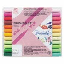 Kuretake Zig BRUSHABLES 6가지 밝은 색상 세트 투톤 펜 트윈 브러시 팁 건조 시 방수 지저분함 없음 사진 안전 무산성 내광성 크실렌 프리 보관