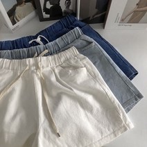 [비비애르] 데일리 무지 3부 밴딩 스트링 데님 청 반바지 팬츠 여름반바지 휴가 바캉스룩