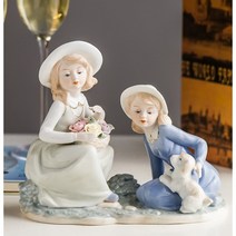 미나박스 미나박스 도자기 야드로인형 피겨린 장식 인형 1/ 도자기 피겨린 야드로 스타일 웨딩 선물 포슬린 유럽 엔틱 장식 인형, 49.강아지와 두소녀