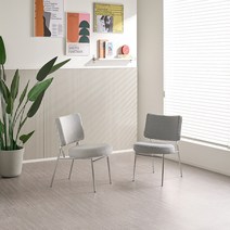 피카소가구 코코체어1+1 실버 스틸 식탁 카페 인테리어 디자인 패브릭의자, 하운드체크+그레이