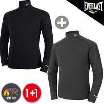 에버라스트 남녀공용 기모 히팅테크 E-602UBK+E-602UMD 보온 발열 목폴라 티셔츠 1+1