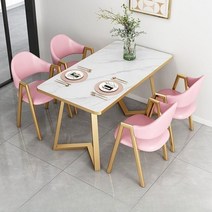 MONTHERIA 4인용식탁 4인식탁세트 식탁세트+4스툴 WJC135-36, 140*80*75CM, 화이트 테이블+핑크 의자