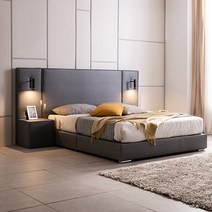 [삼익가구]프하라 높은헤드 저상형 호텔 가죽 침대(매트제외-킹), 그레이